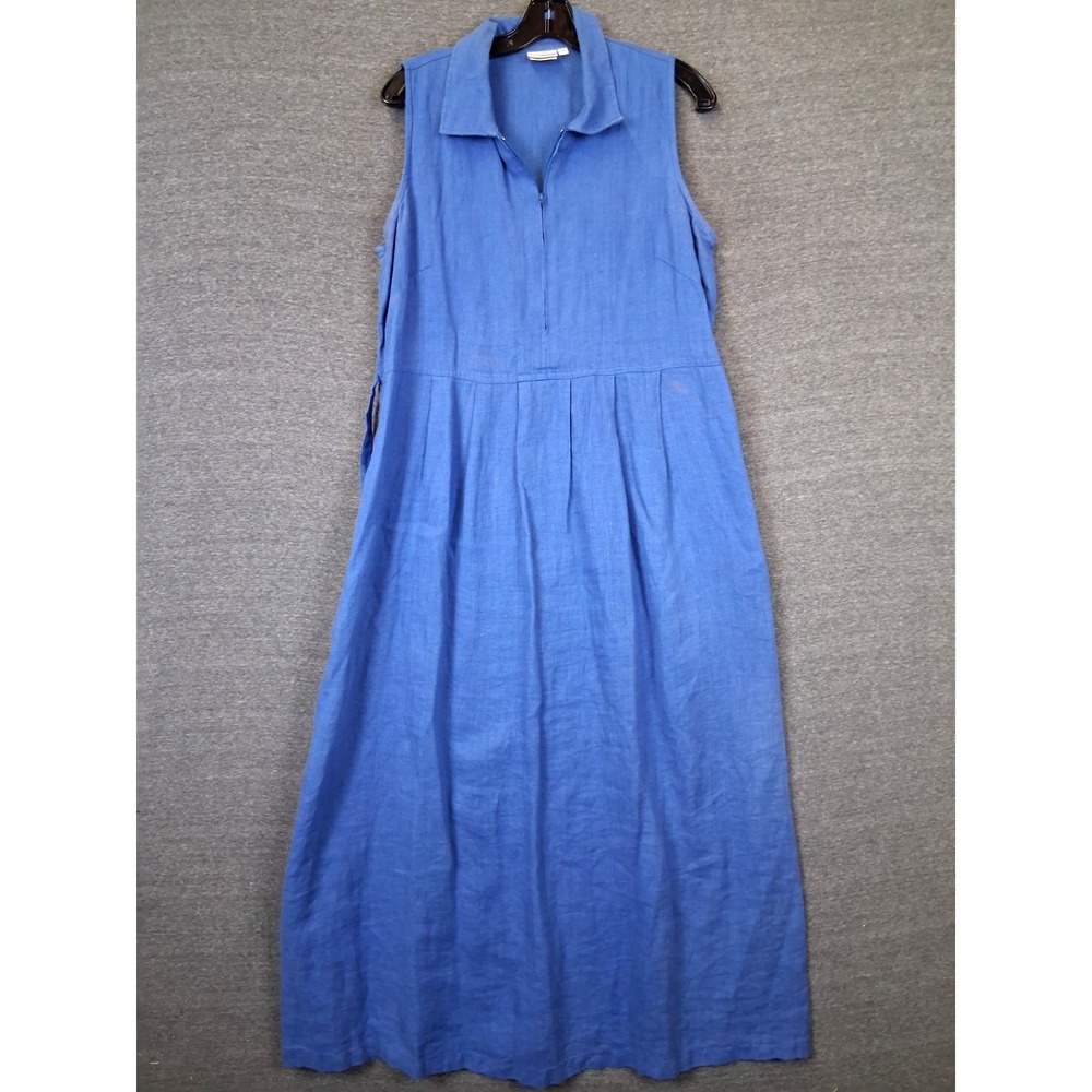 VTG Match Womens Dress 12 Blue 100% Linen USA Made Maxi Cottage Prairie Coastal